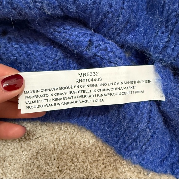 Moon River Anthropologie Electric Blue Chunky Open Knit Sweater Size Large Indie - Picture 6 of 10